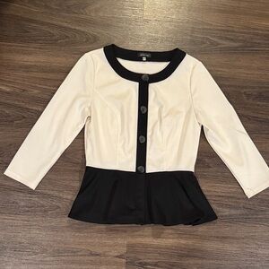 Spense Black and Cream Button Down Shirt Blouse Blazer